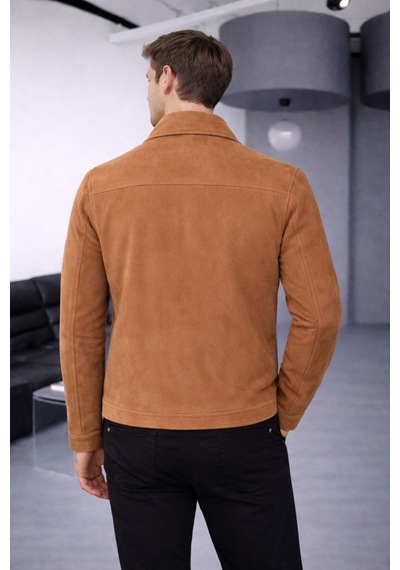 Cep Detaylı Basic Süet Ceket Taba