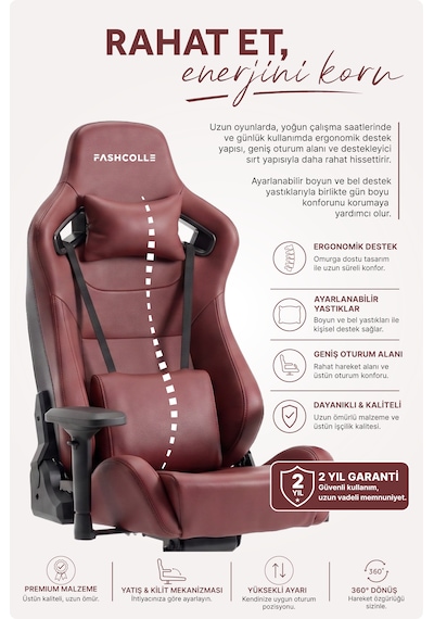 Fashcolle Grand Pro Maroon Oyuncu Koltuğu Bordo