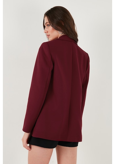 Lela Standart Fit Mono Yaka Desenli Astar Detaylı Blazer Bayan Ceket 6524003 Bordo