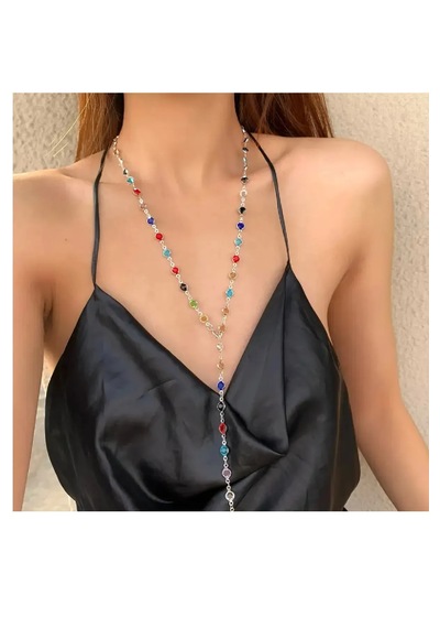 Altın Kaplama Renkli Taşlı Y Model Kadın Kolye Altın