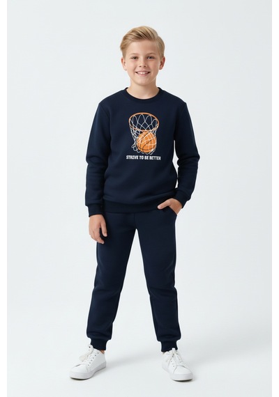 Fyk Kids 3 İplik Kalın Yuvarlak Yaka Basketbol Potası Baskı Detaylı Kışlık Erkek Çocuk Eşofman Takımı Lacivert Fyk Kids 3 İplik Kalın Yuvarlak Yaka Basketbol Potası Baskı Detaylı Kışlık Erkek Çocuk Eşofman Takımı Lacivert