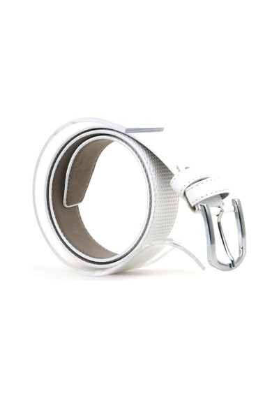 Beyaz 3 Cm Klasik Metal Tokalı Rugan Erkek Çocuk Kemer