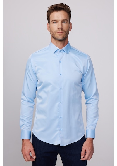 Tudors Slim Fit Pamuklu Düz Erkek Mavi Gömlek-28021-mavi Mavi
