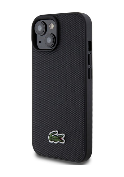 Apple Uyumlu iPhone 15 Kılıf Lacoste Lisanslı Pu Pike Desenli Timsah Logolu Ve Type-c Kablo 1.5m Siyah