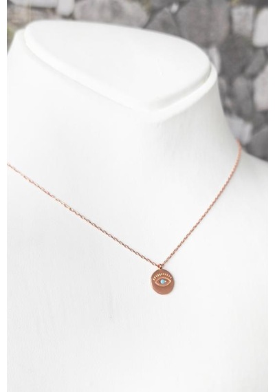 Ortası Turkuaz Taş Göz Gümüş Kolye Rose Gold