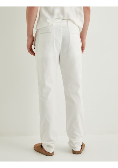 Koton Keten Pantolon Chino Beli Bağcıklı Cep Detaylı Beyaz Desenli 4sam40240hw Beyaz