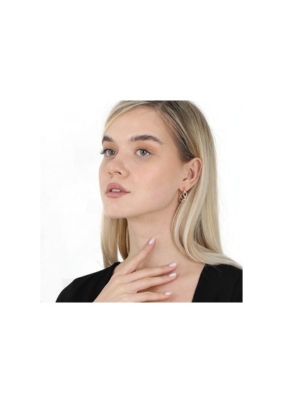 Tesbihane Beyaz Zirkon Taşlı Diamond Cut Tasarım Rose Renk 925 Ayar Gümüş Kadın Küpe