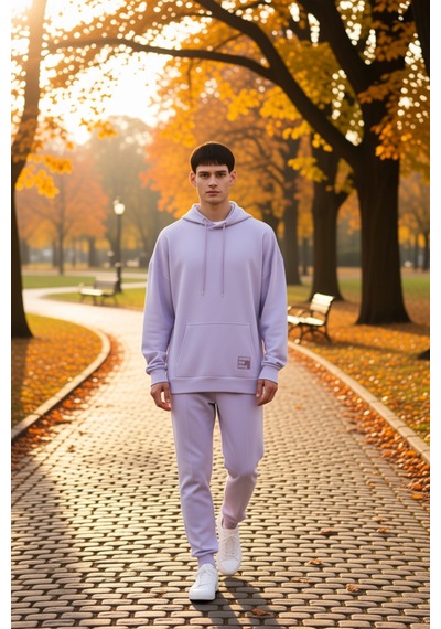 Benerly Erkek Kapüşonlu Düşük Kol Uzun Kollu Oversize Kalıp Sweatshirt Fo Lila