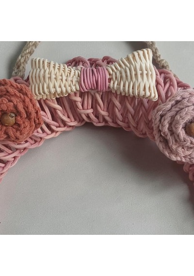 Handanrattan Gül Kurusu El Yapımı Rattan Çelenk - Makrome Yapraklı Vintage Duvar Süsü