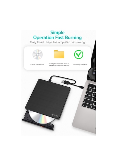 Çift Bağlantılı Usb 2.0 & Type-c Harici Dvd-rw Yazıcı Ve Okuyucu