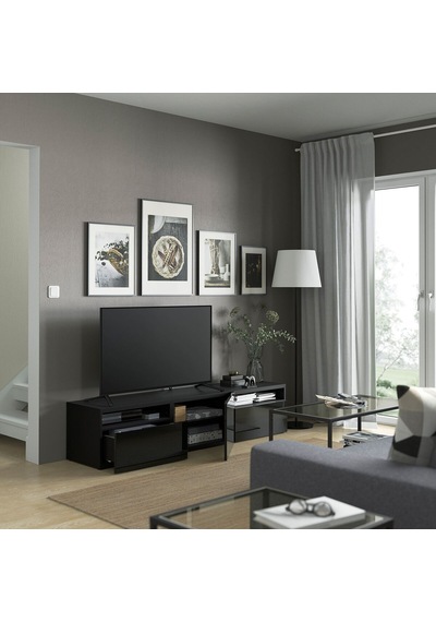 Tv Sehpası, Venge-parlak Cila-siyah, 180x42x39 Cm, Selsvıken, Çıt Çıt Raylı Siyah Tv Sehpası, Venge-parlak Cila-siyah, 180x42x39 Cm, Selsvıken, Çıt Çıt Raylı Siyah