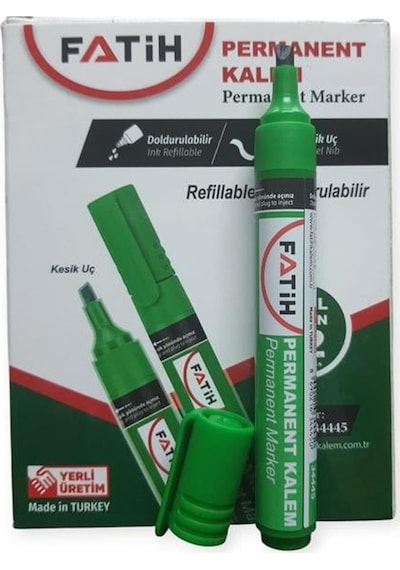 Fatih Doldurulabilir Yeşil Renk Marker Koli Kalemi Kesik Uç 4.5mm 12'li Paket Çok Renkli