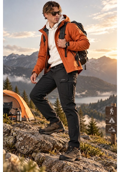 Dechers Erkek Kışlık Softshell İçi Polarlı Rüzgar, Soğuk & Su Geçirmez Taktik Pantolon - E232 Siyah