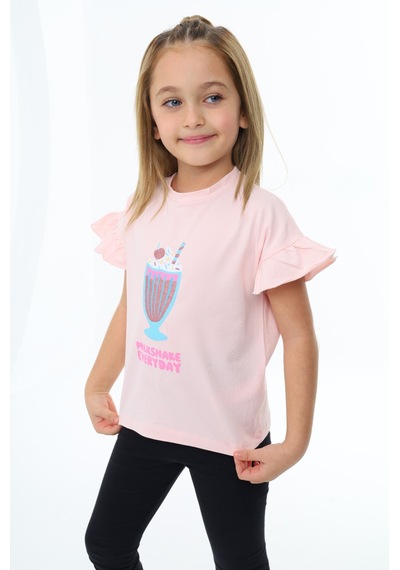 Toontoy Kids Toontoy Kız Çocuk Mılkshaek Everyday Baskılı Tişört Pudra