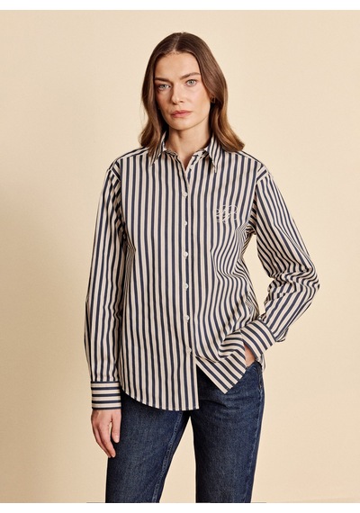 Brooks Brothers Bej - Lacivert Kadın Regular Fit Çizgili Gömlek Bbfw26fsh011
