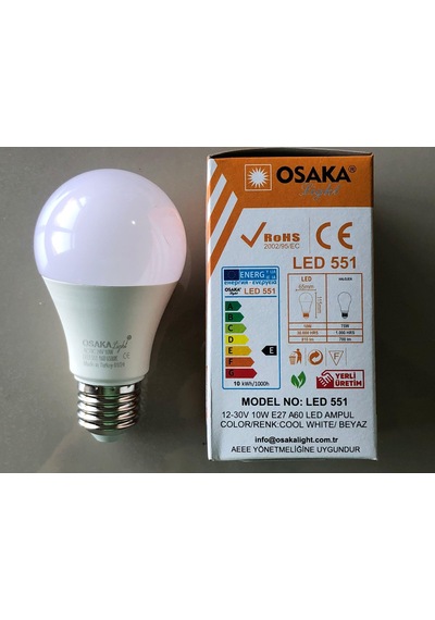 Osaka 12-30v E 27 Led Lamba 10w 75w 810 Lümen 6500kelvin Beyaz