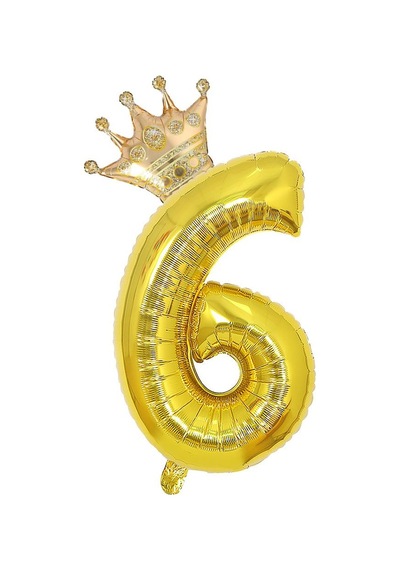 6 Gold Rakam ve Kral Tacı Folyo Balon Doğum Günü Parti Kutlama Seti