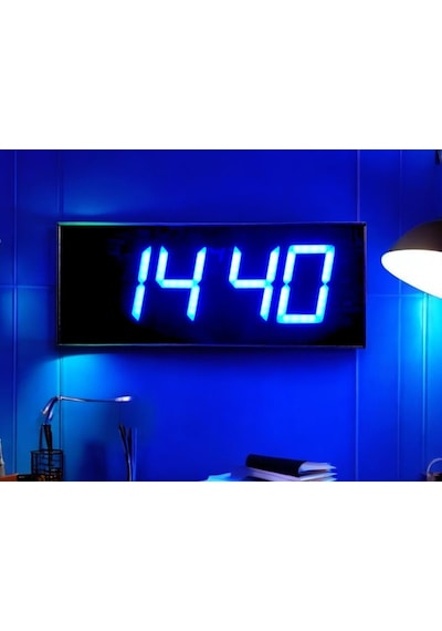 Sanec Wifi Senkronize Dijital Led Duvar Ve Masa Saati Otomatik İnternet Saat Ayarlı, Turkuaz Led, 16x40 Cm Turkuaz