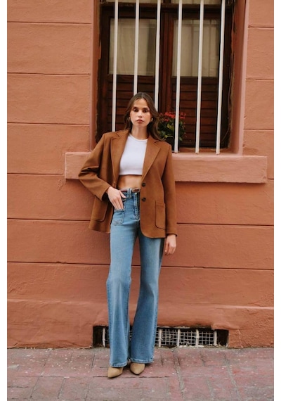 Kadın Kahverengi Süet Blazer Ceket