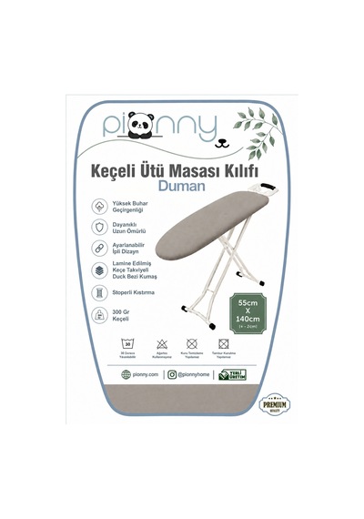 Pionny Duck Kumaş Keçeli Ütü Masası Kılıfı - 55x140 Cm - Duman Çok Renkli