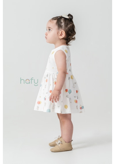 Hafy Baby Kolsuz, Renkli Balon Desenli, Yazlık Kız Çocuk / Bebek Elbisesi Krem