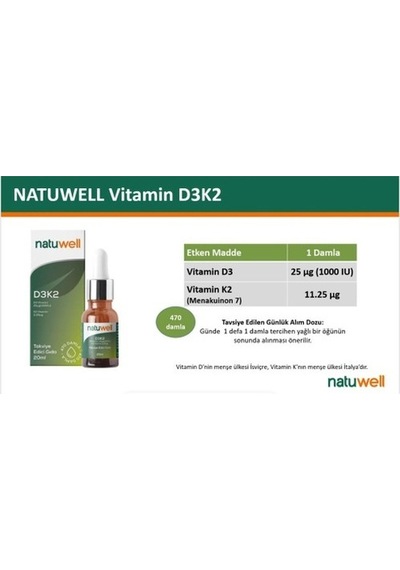 Natuwell Vıt. D3k2 1205 Mcg 20 Ml Damla