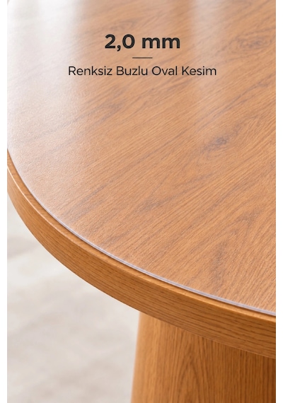 İzen 2,0 Mm Renksiz Buzlu Oval Pvc Masa Örtüsü Düz Kenarlı Yarım Daireli 80 X 130 Cm Şeffaf