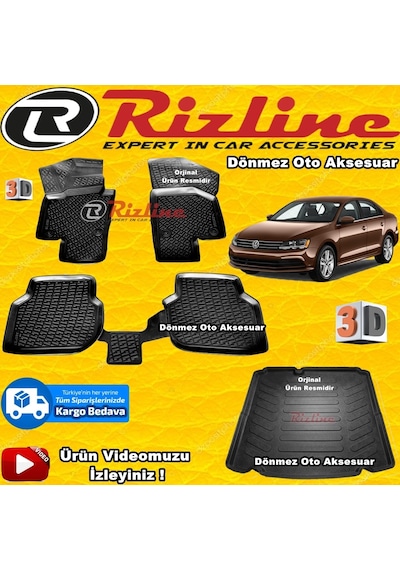Vw Jetta 3D Paspas+Cepsiz Bagaj Havuz Siyah 2015-2019 Arasrizline