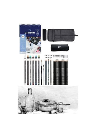 Canson Defter A5 200 Gr Cretacolor 6'lı Aquarell Sulandırılabilir Fırçalı Rulo Kalemlik Eskiz