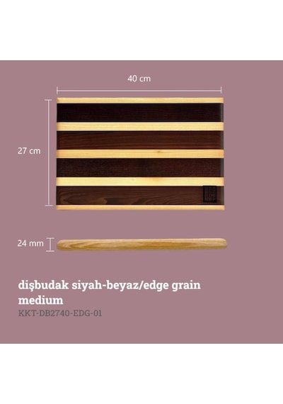 Kaf Ahşap Dişbudak Siyah-beyaz Edge Grain Kesme Tahtası Medium