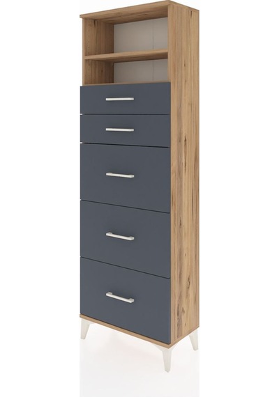 Arges Dolap 2 Raflı 5 Çekmeceli 60x30x182 Çam-antrasit Çam