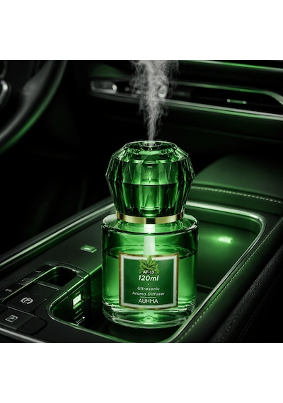 Auhma Af-13 120ml Şarjlı Ultrasonik Araç Koku Difüzörü Yeşil Ambiyans Işıklı Ebony Esans Aroma Yayıcı