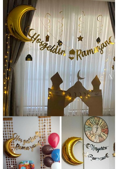 Gold Hilal Ay Folyo Balon, Altın Sarısı Ramazan Bayramı Islam Dini Oda Konsept Mekan Süsleri 60 Cm