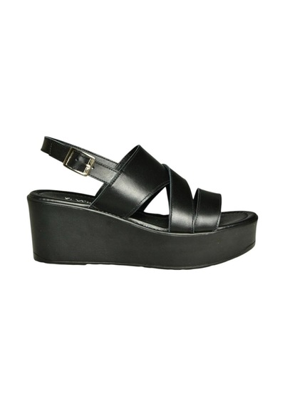 Fox Shoes U555750203 Siyah Hakiki Deri Dolgu Topuklu Kadın Ayakkabı Siyah-hakiki Deri