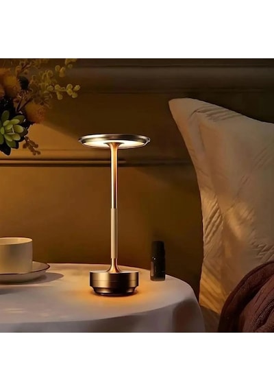 Eskitme Gold Kasa Dokunmatik Şarjlı Masa Lambası 3 Renk Işık Modlu, Led Aydınlatmalı, Modern & Dekoratif Abaj Belirtilmemis