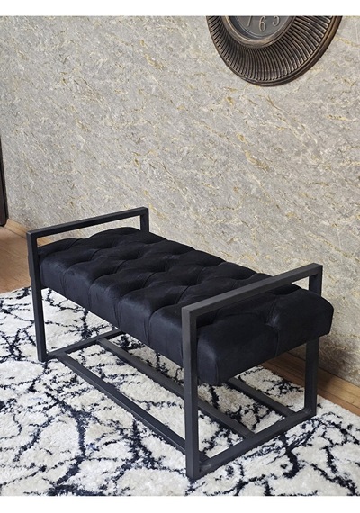 Siyah Boyalı Metal 80 Cm Puf Bench - Antre Puf - Hol Bench - Puf Çok Renkli