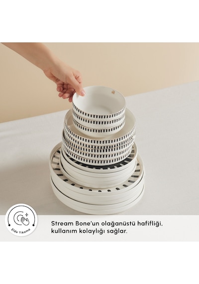Karaca Stream Bone Kore Plus 24 Parça 6 Kişilik Yemek Takımı Beyaz