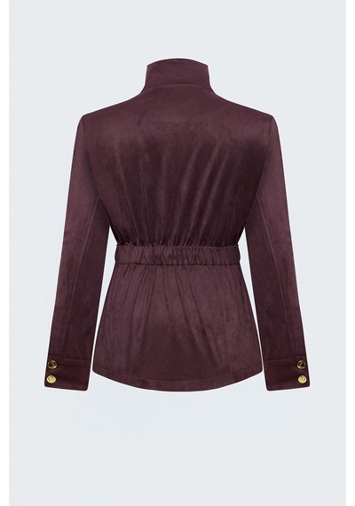 Sateen Kuşaklı Süet Ceket - Bordo-138099