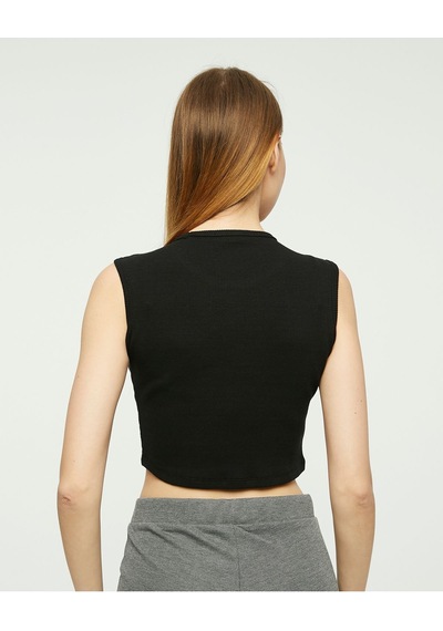 Bella Dossi Rahat Siyah Kaşkorse Kolsuz Sıfır Yaka Kadın Crop Top Siyah