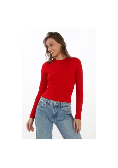 Penyebizden Likralı Pamuk Crop Tişört- Slim Fit-kırmızı