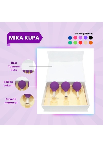 Silikon Vakumlu Mika Yüz Masaj Kupası 3'lü Set Koyu Mor Çok Renkli