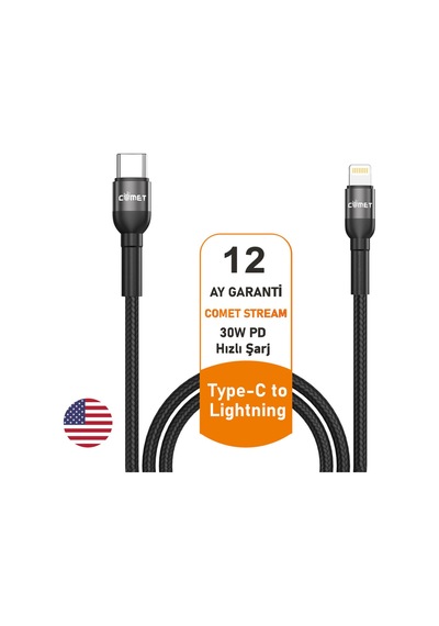 Stream İphone Uyumlu 30w Pd Hızlı Şarj Kablosu 1.2m Örgülü Type-c To Lightning Siyah