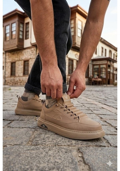 Pepita E327 Rahat Hafif Keten Lastik Bağcıklı Günlük Sneaker Erkek Spor Ayakkabı Camel