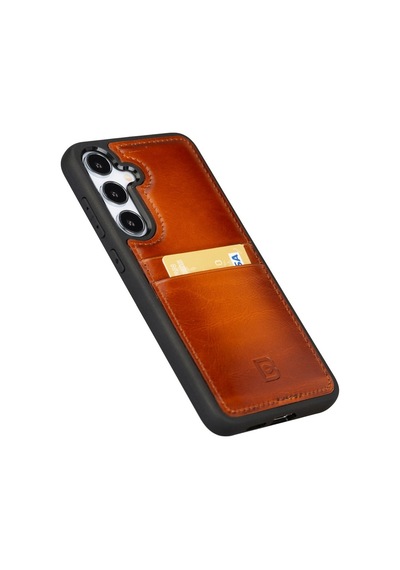 Bouletta Samsung Galaxy Uyumlu S25 Plus Hakiki Deri El Yapımı Kart Yuvalı Kılıf Gölgeli Taba