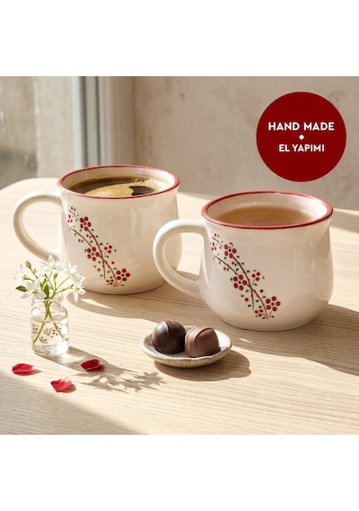 Aryıldız Rosella 2 Li Seramik Kupa Kırmızı 150 Ml Çok Renkli