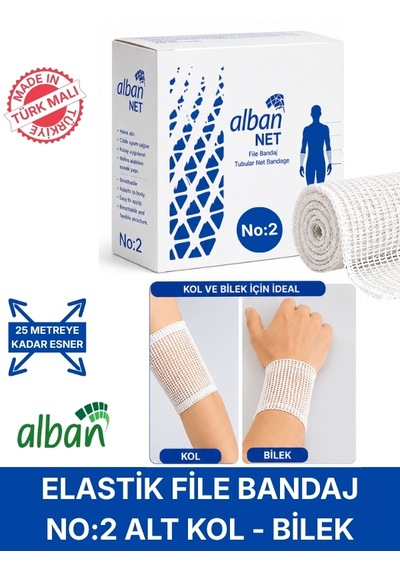 Elastik File Bandaj, No:2 Alt Kol Ve Bilek, Esnetince 25m'ye Kadar Uzayan Tübüler Net Bandaj