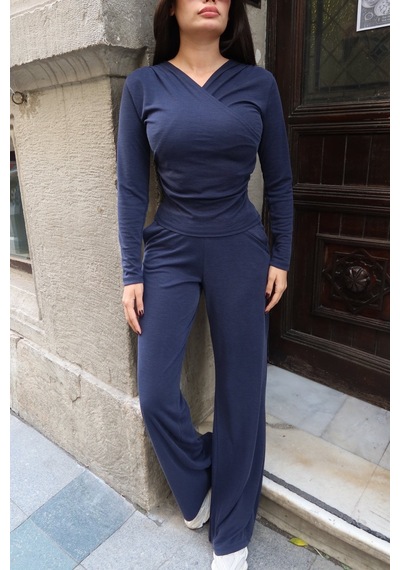 Kechi Woman Pike Oysho Kruvaze Yaka İkili Takım Lacivert
