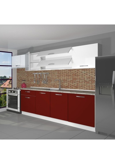 Decoraktiv Ekol 280 Mdf Hazır Mutfak Dolabı - Tezgah Dahil - Bordo Beyaz Beyaz - Kırmızı