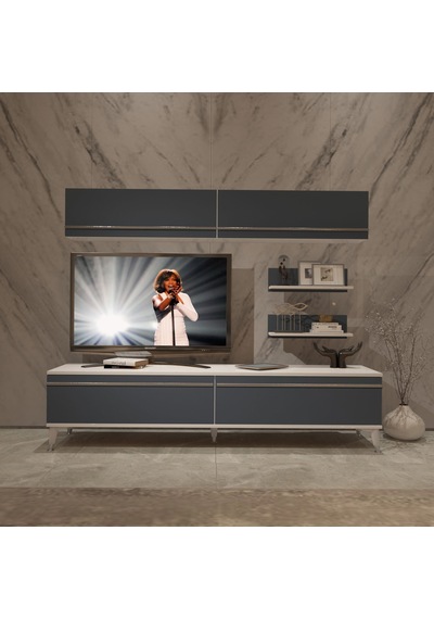Decoraktiv Eko 5 Mdf Std Silver Tv Ünitesi Tv Sehpası Beyaz - Antrasit