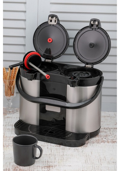 Cooker Termos 5 Lt. Çiftli Çelik Pompalı Çay Termosu - Su Termosu Siyah